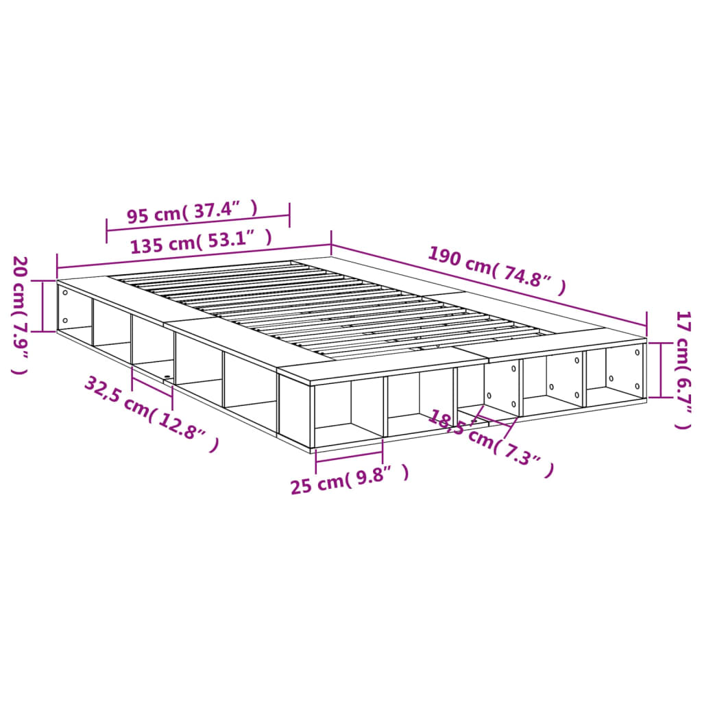 vidaXL Bedframe bewerkt hout gerookt eikenkleurig 135x190 cm