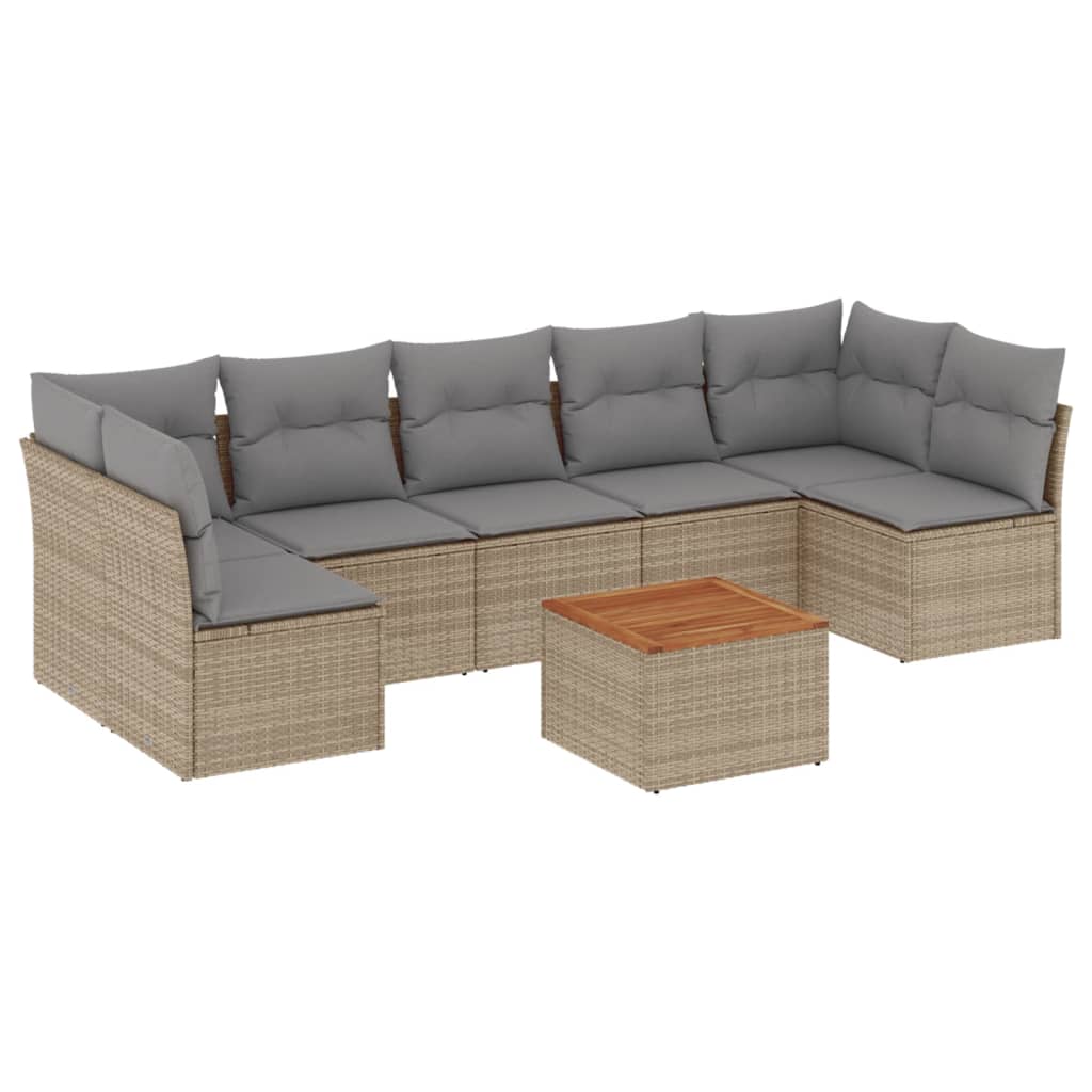 vidaXL 8-delige Loungeset met kussens poly rattan gemengd beige