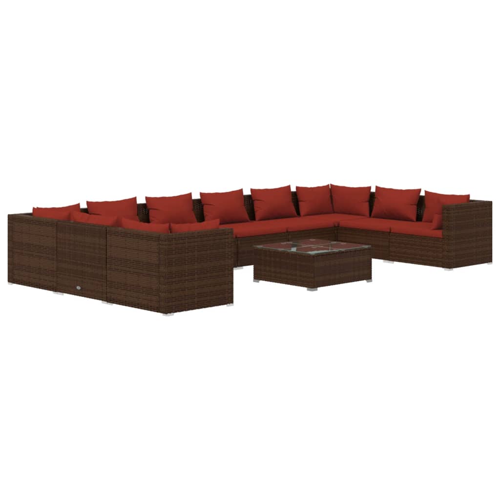 vidaXL 11-delige Loungeset met kussens poly rattan bruin