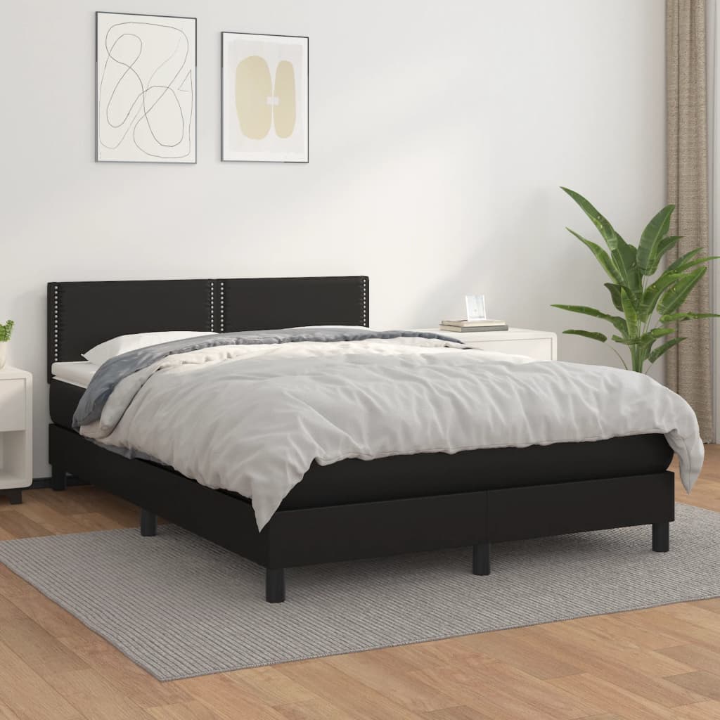 vidaXL Boxspring met matras kunstleer zwart 140x200 cm