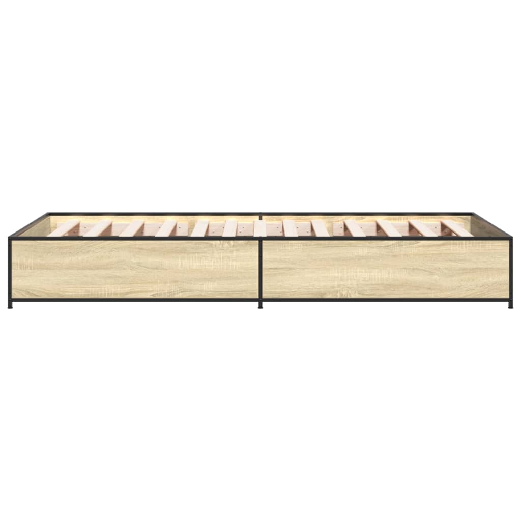 vidaXL Bedframe bewerkt hout en metaal sonoma eikenkleurig 75x190 cm