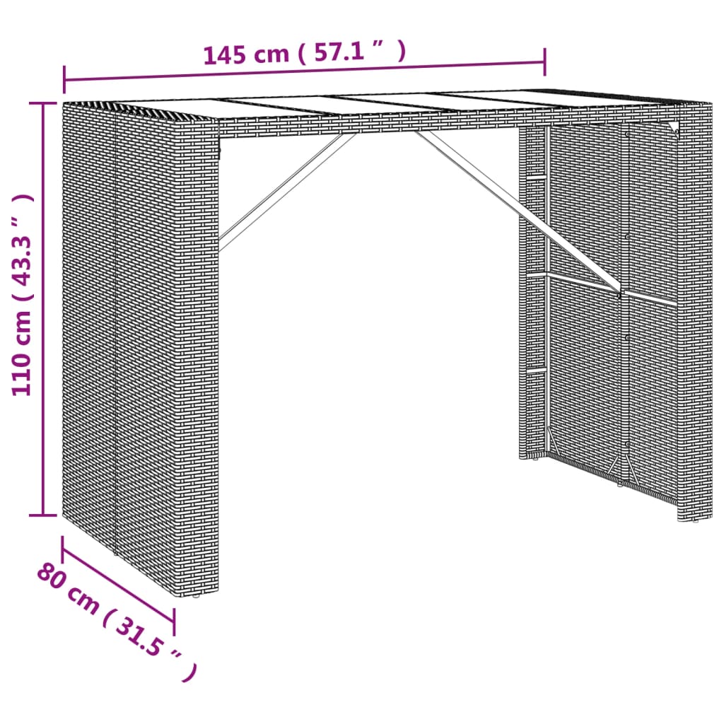 vidaXL 7-delige Tuinbarset poly rattan en massief acaciahout grijs