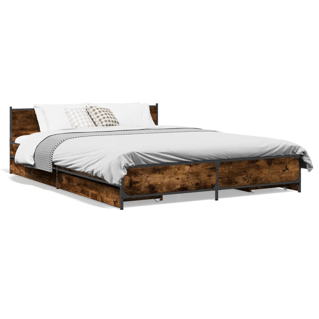 vidaXL Bedframe met lades bewerkt hout gerookt eikenkleurig 160x200 cm