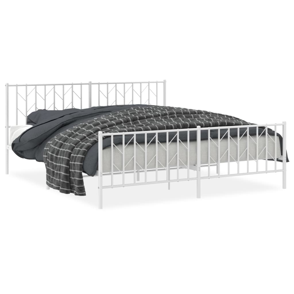 vidaXL Bedframe met hoofd- en voeteneinde metaal wit 183x213 cm