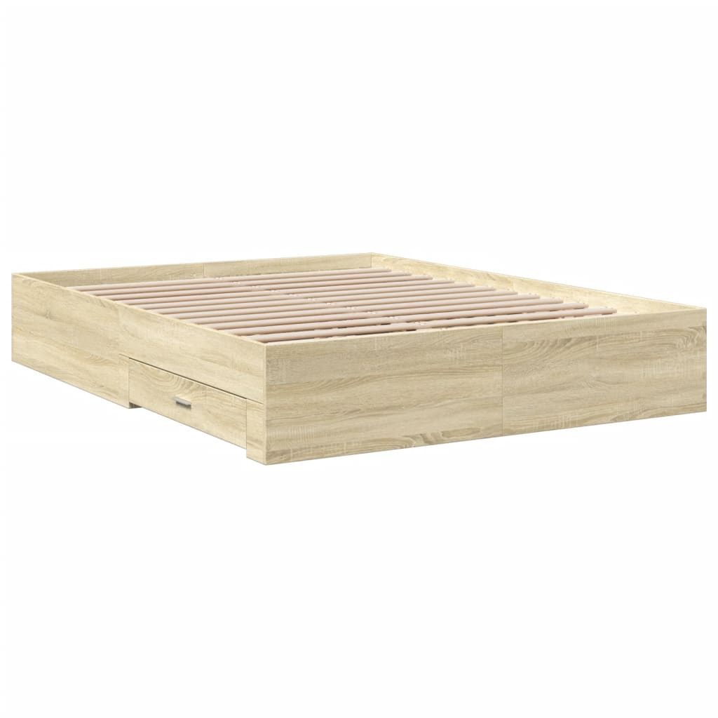 vidaXL Bedframe met lades bewerkt hout sonoma eikenkleurig 140x200 cm