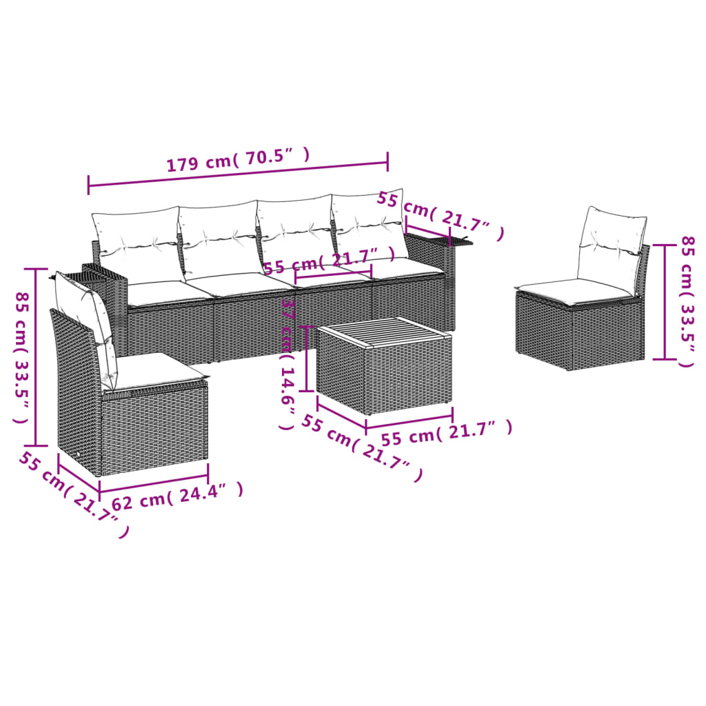 vidaXL 7-delige Loungeset met kussens poly rattan beige