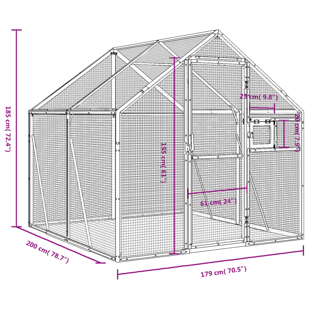 vidaXL Volière 1,79x2x1,85 m aluminium zilverkleurig