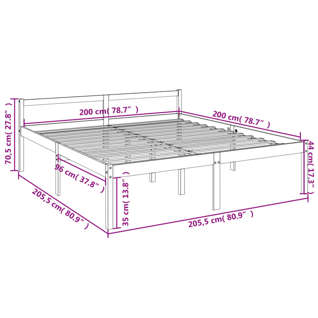 vidaXL Seniorenbed massief grenenhout grijs 200x200 cm