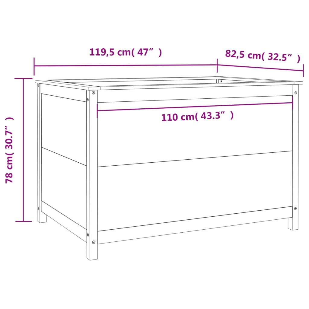 vidaXL Plantenbak verhoogd 119,5x82,5x78 cm massief grenenhout grijs