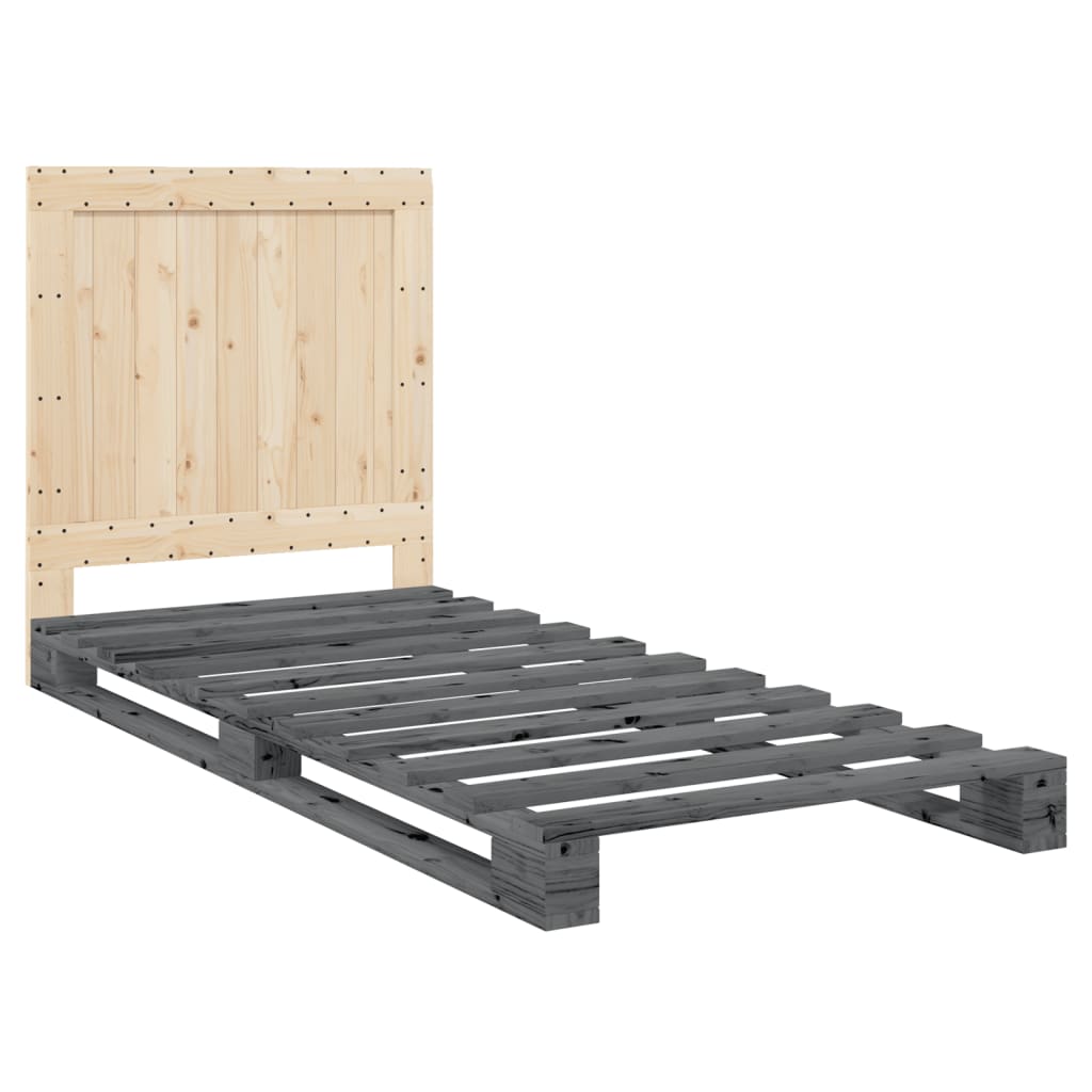 vidaXL Bedframe met hoofdbord massief grenenhout grijs 90x200 cm