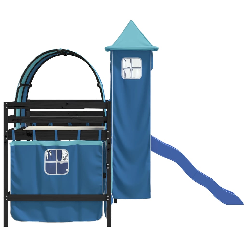 vidaXL Kinderhoogslaper met toren 90x200 cm massief grenenhout blauw