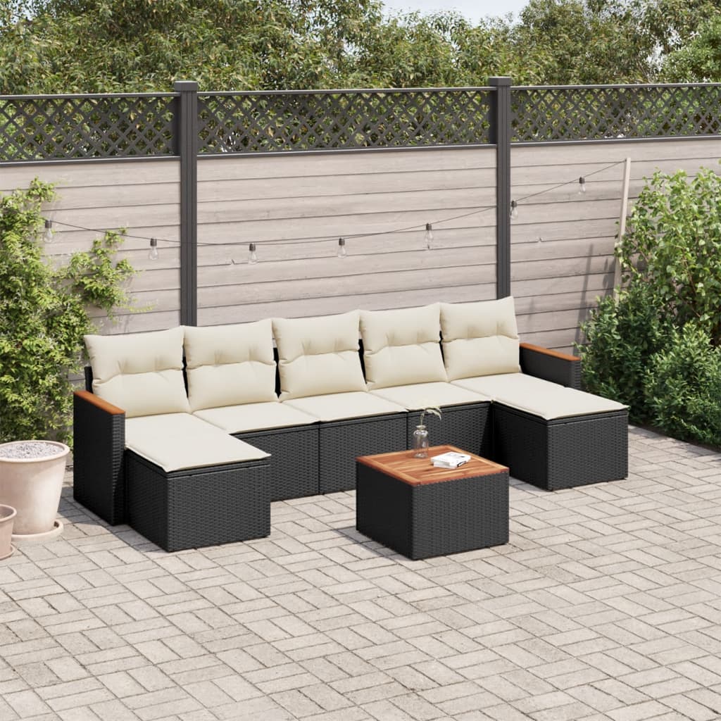 vidaXL 8-delige Loungeset met kussens poly rattan zwart