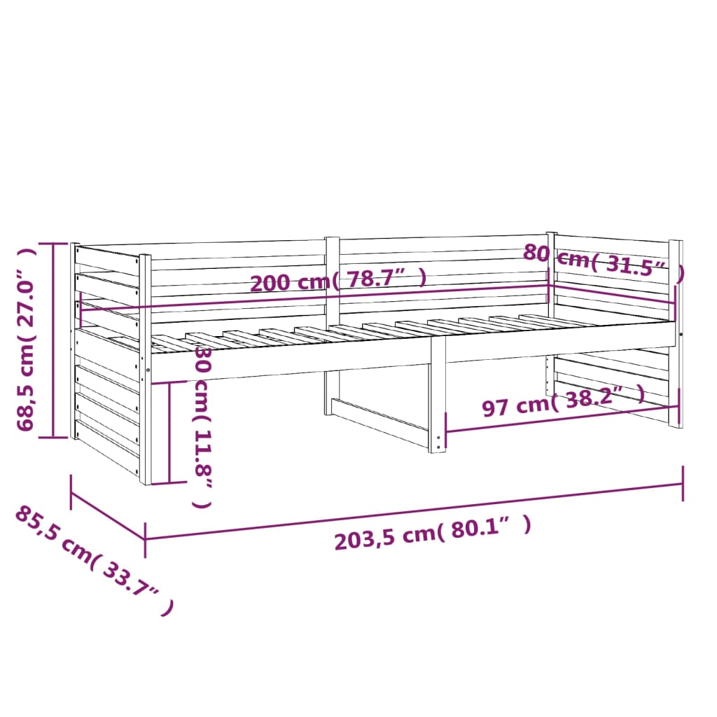 vidaXL Slaapbank 80x200 cm massief grenenhout zwart