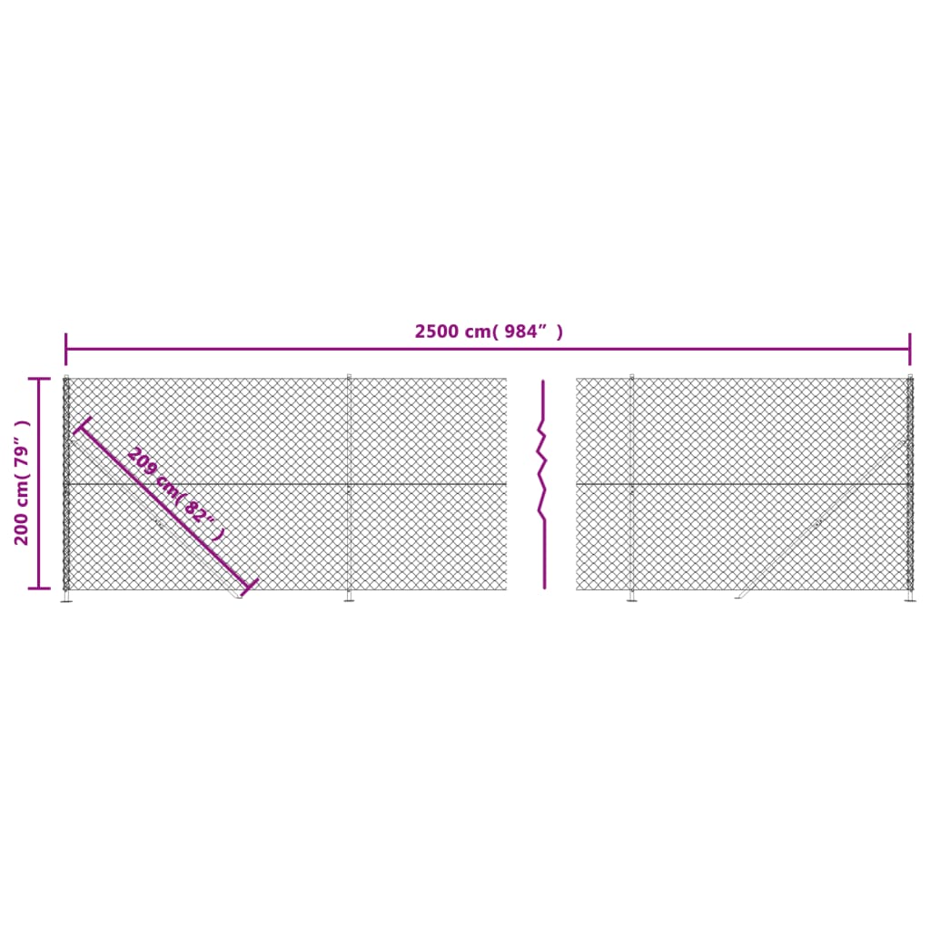 vidaXL Gaashek met flens 2x25 m antracietkleurig