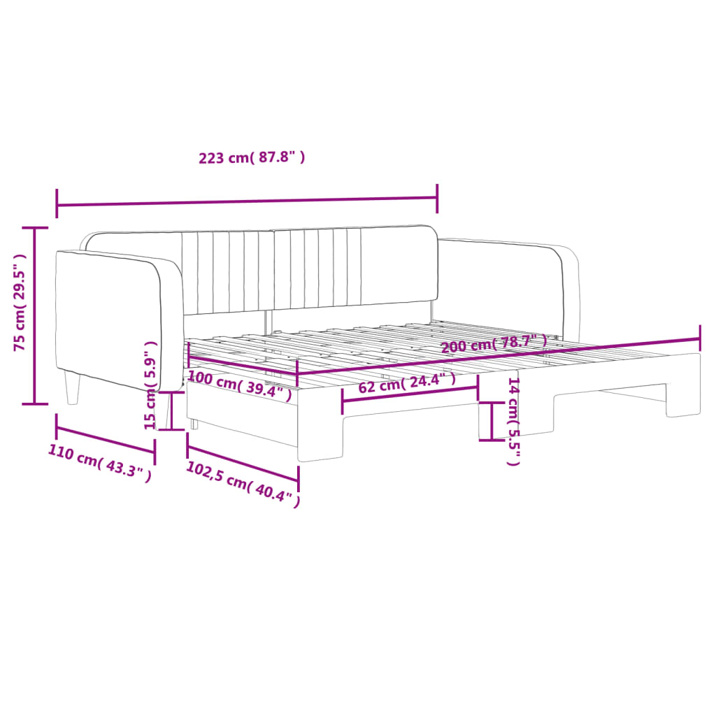 vidaXL Slaapbank met onderschuifbed 100x200 cm fluweel lichtgrijs