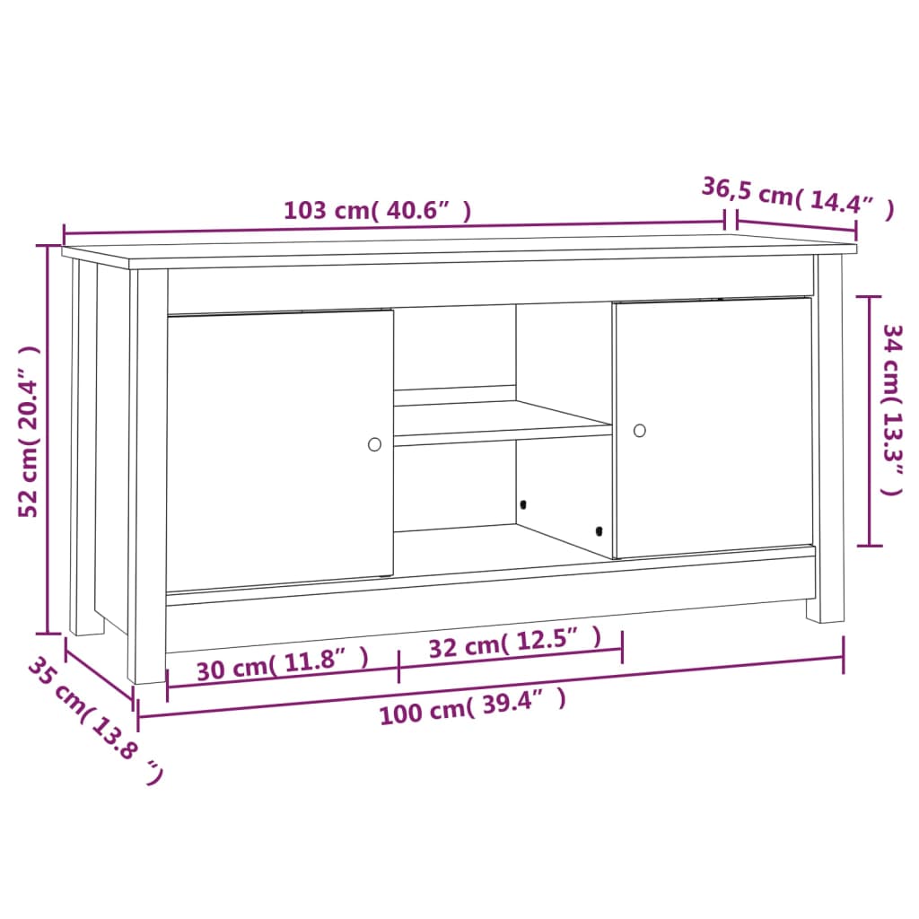 vidaXL Tv-meubel 103x36,5x52 cm massief grenenhout honingbruin