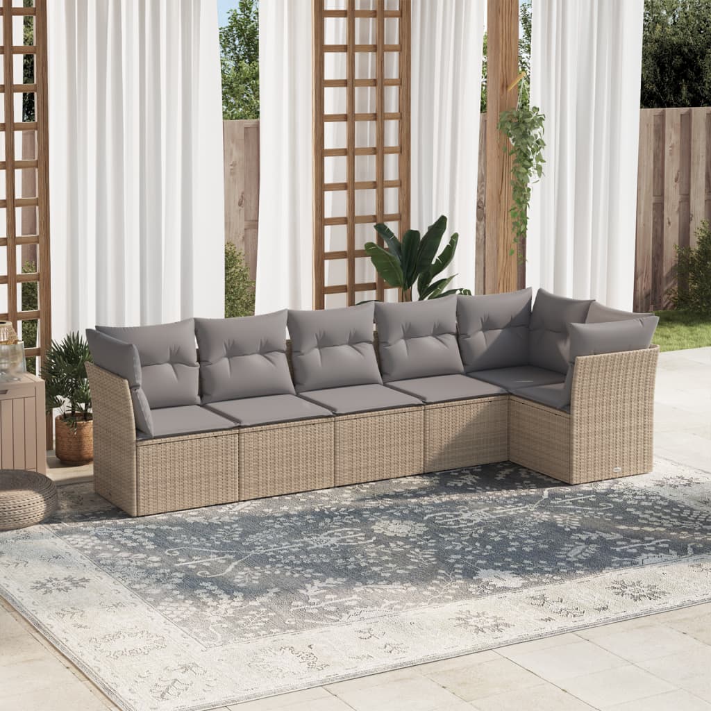 vidaXL 6-delige Loungeset met kussens poly rattan beige