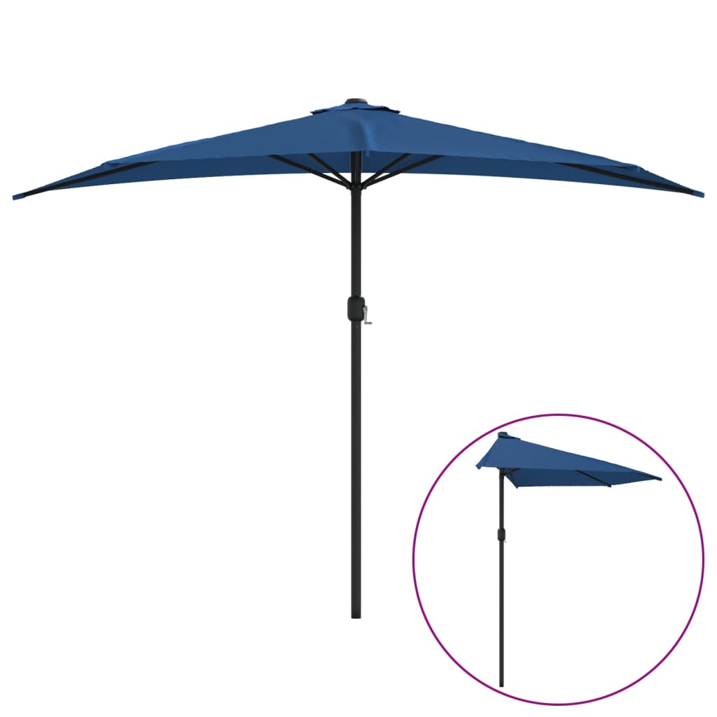 vidaXL Balkonparasol half met aluminium paal 300x155x223 cm blauw