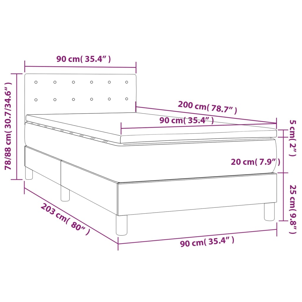 vidaXL Boxspring met matras fluweel lichtgrijs 90x200 cm