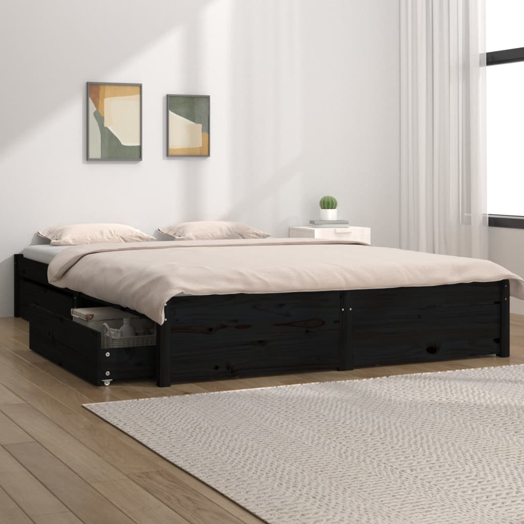 vidaXL Bedframe met lades zwart 135x190 cm