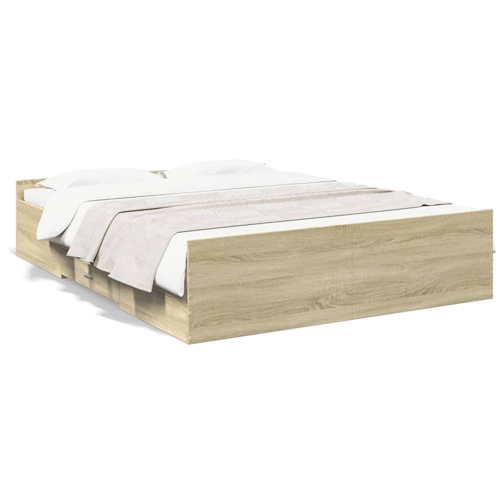 vidaXL Bedframe met lades bewerkt hout sonoma eikenkleurig 160x200 cm