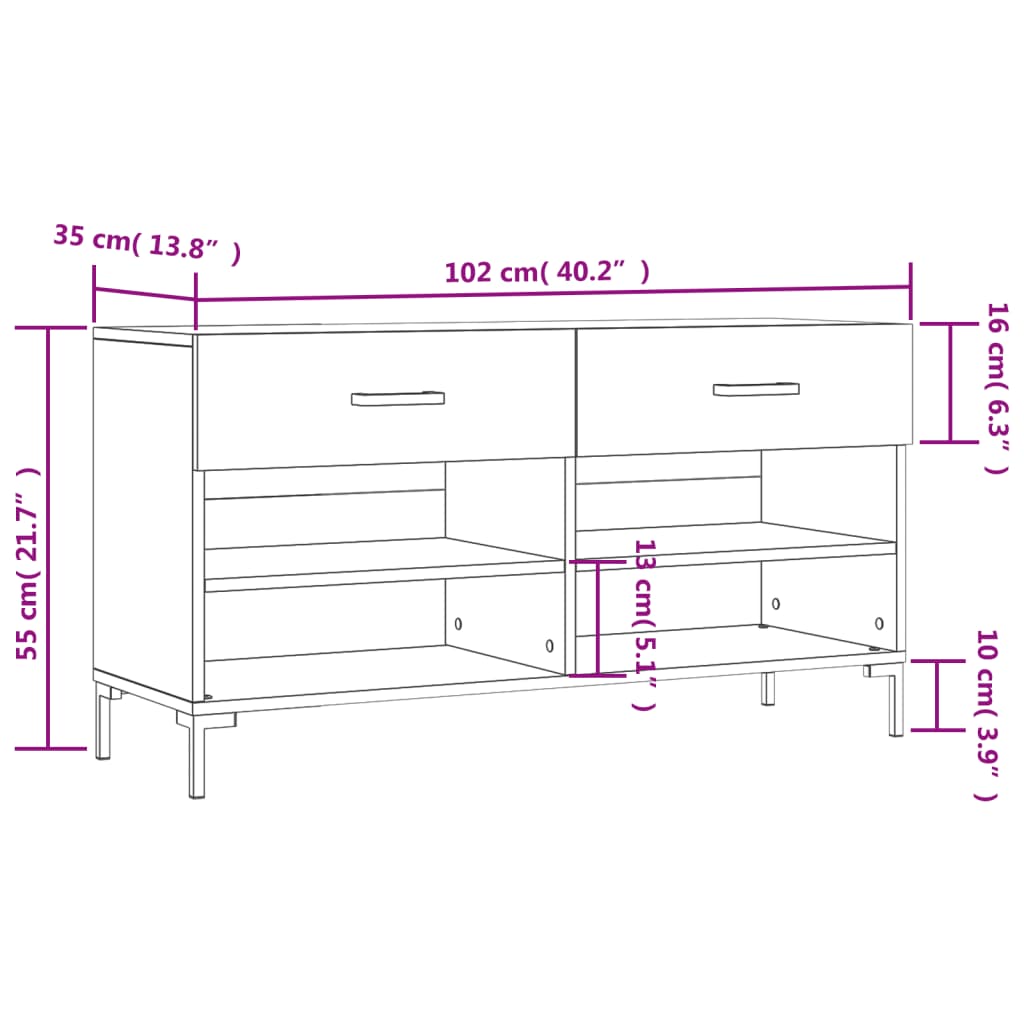 vidaXL Schoenenbank 102x35x55 cm bewerkt hout hoogglans wit