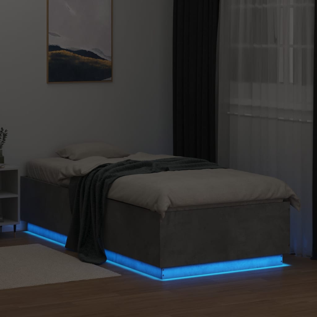 vidaXL Bedframe met LED-verlichting bewerkt hout betongrijs 90x200 cm