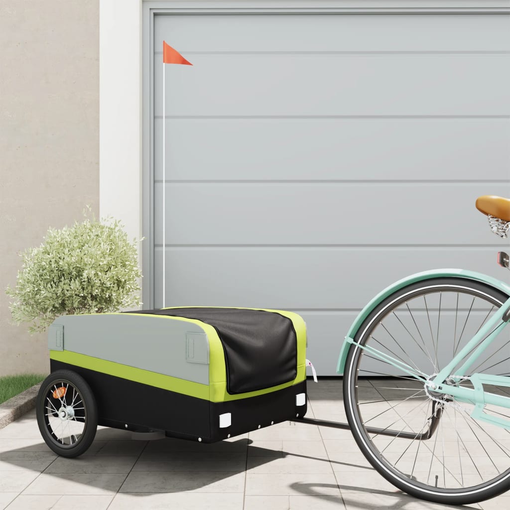 vidaXL Fietstrailer 45 kg ijzer zwart en groen