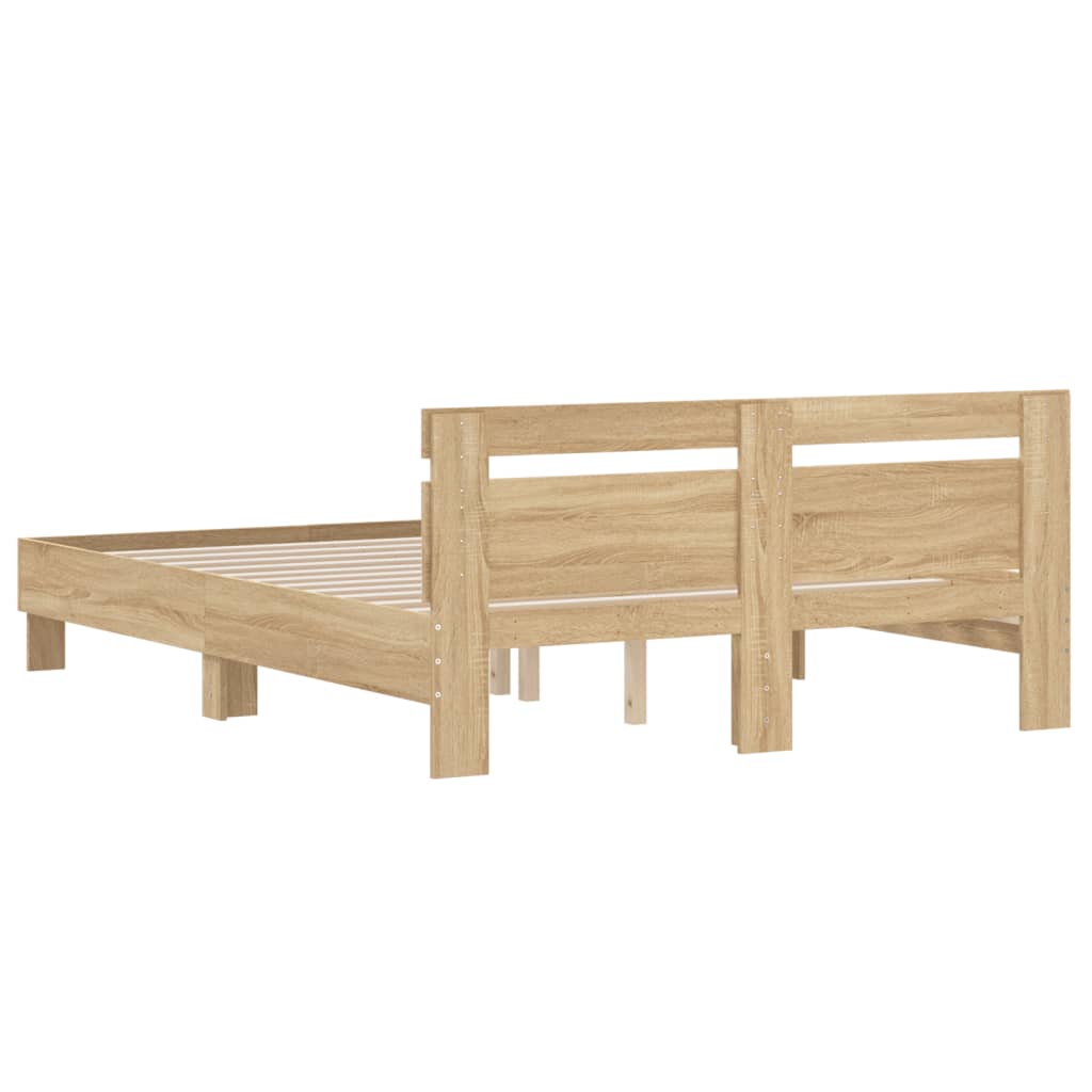 vidaXL Bedframe met hoofdeinde bewerkt hout sonoma eiken 150x200 cm