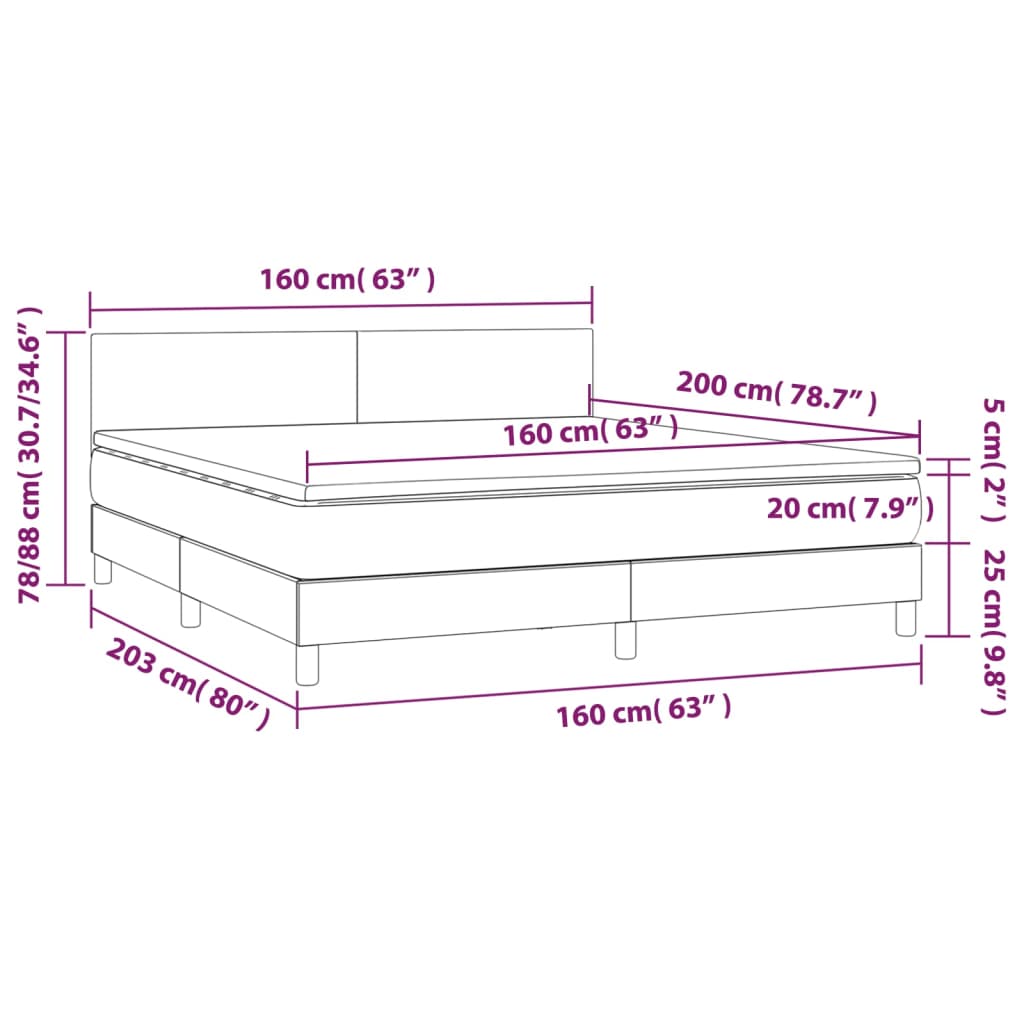 vidaXL Boxspring met matras stof lichtgrijs 160x200 cm