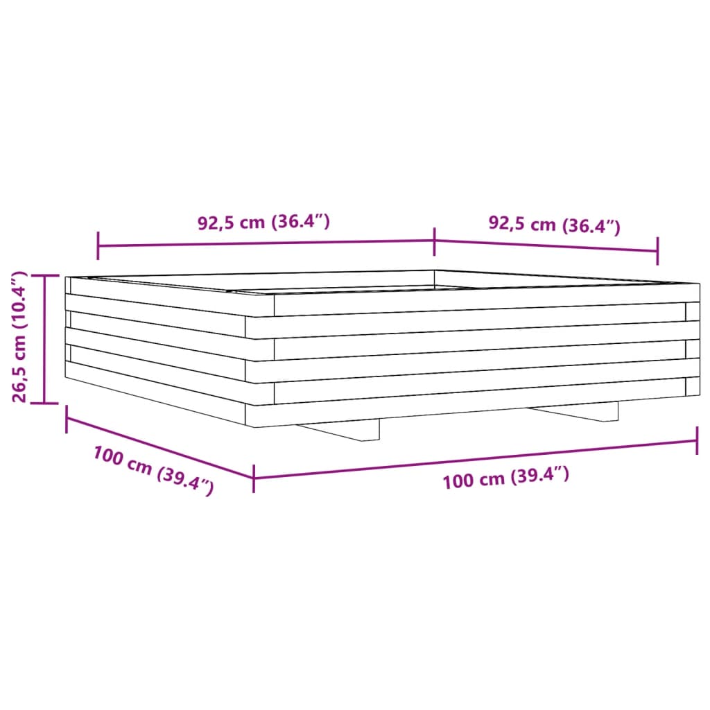 vidaXL Plantenbak 100x100x26,5 cm massief grenenhout wasbruin