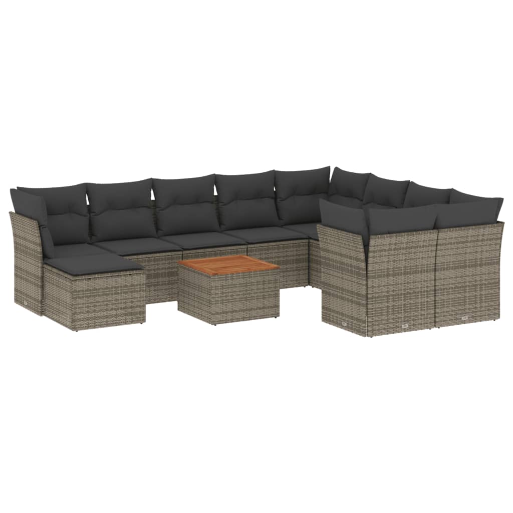 vidaXL 11-delige Loungeset met kussens poly rattan grijs