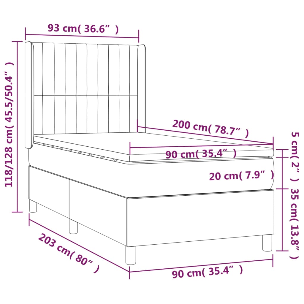 vidaXL Boxspring met matras stof lichtgrijs 90x200 cm