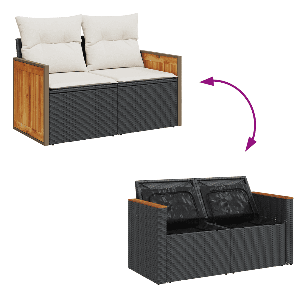 vidaXL 8-delige Loungeset met kussens poly rattan zwart