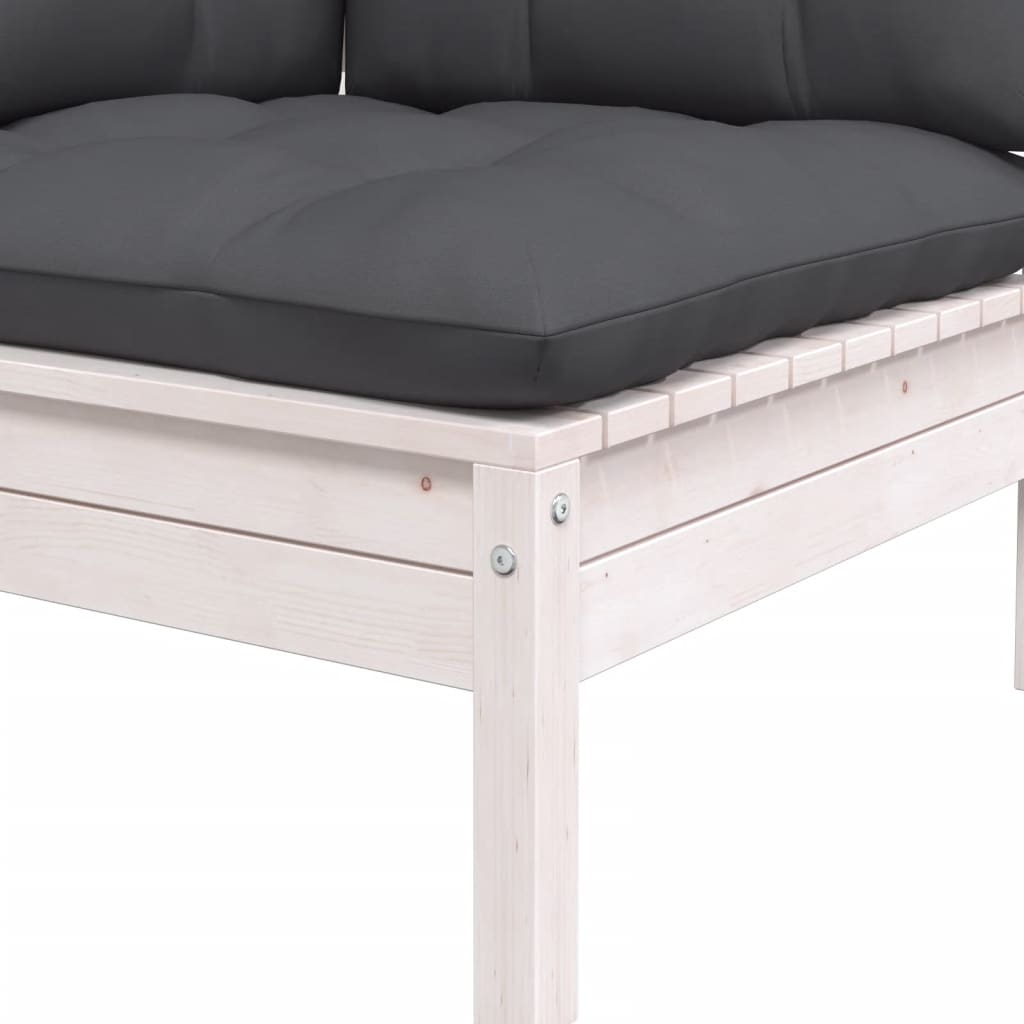 vidaXL 3-delige Loungeset met kussens massief grenenhout wit