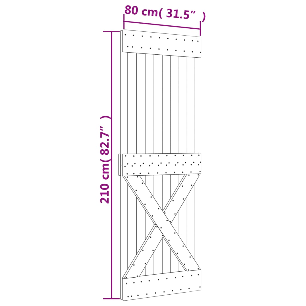 vidaXL Schuifdeur met beslag 80x210 cm massief grenenhout