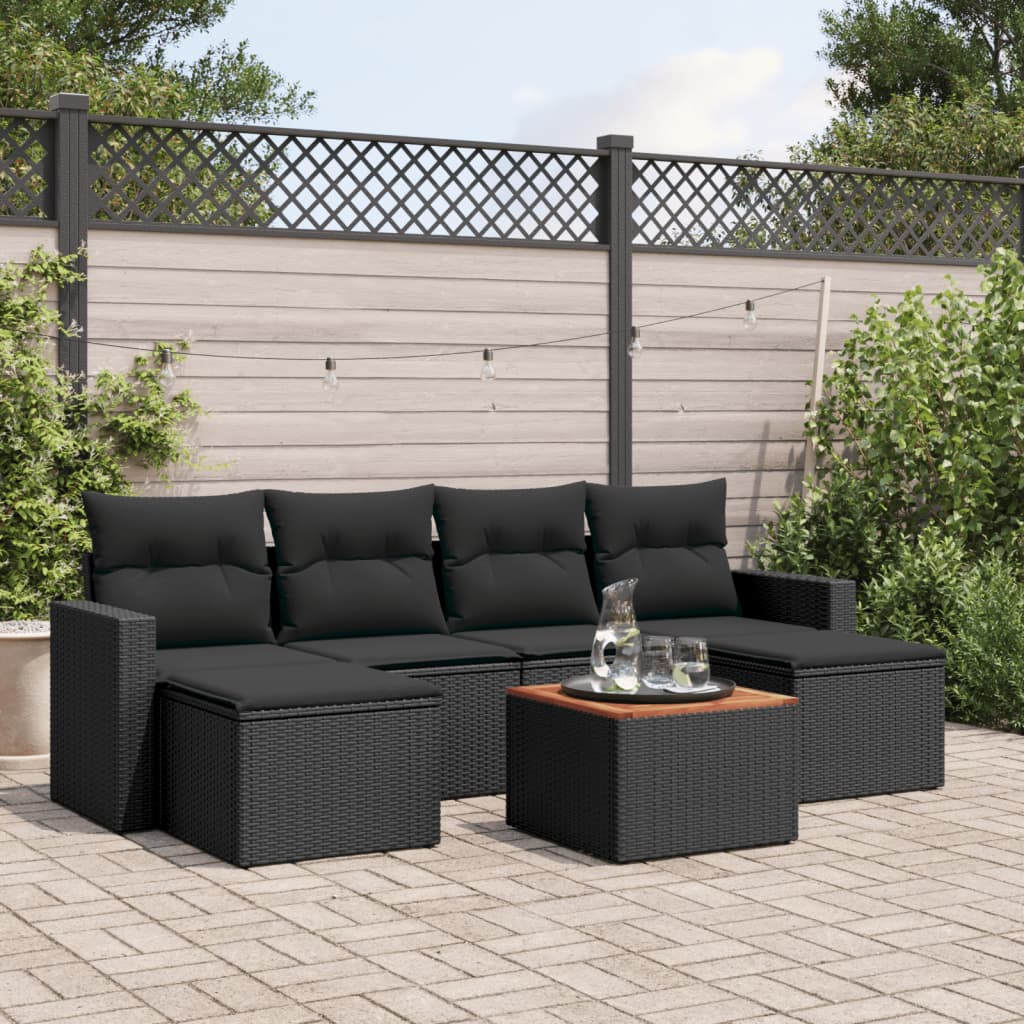 vidaXL 7-delige Loungeset met kussens poly rattan zwart