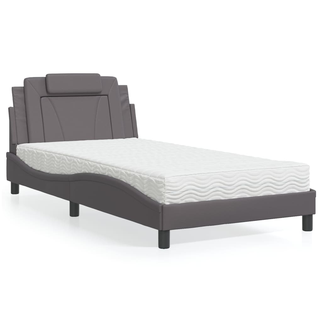 vidaXL Bed met matras kunstleer grijs 100x200 cm