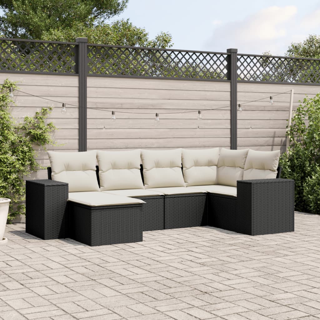 vidaXL 6-delige Loungeset met kussens poly rattan zwart