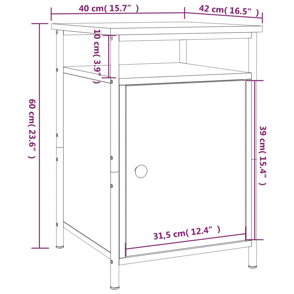 vidaXL Nachtkastje 40x42x60 cm bewerkt hout sonoma eikenkleurig