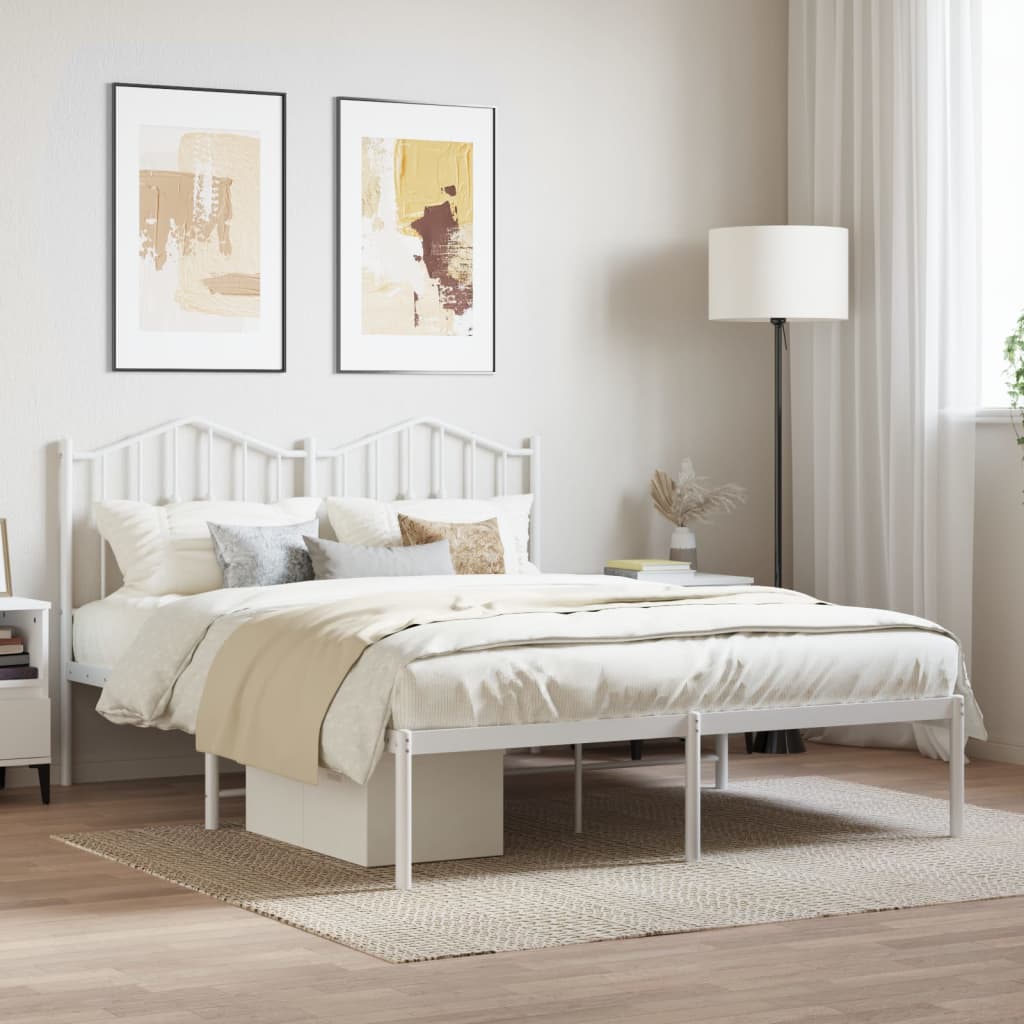 vidaXL Bedframe met hoofdbord metaal wit 135x190 cm