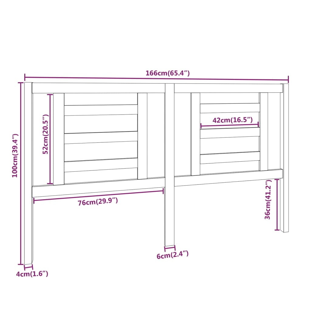 vidaXL Hoofdbord 166x4x100 cm massief grenenhout