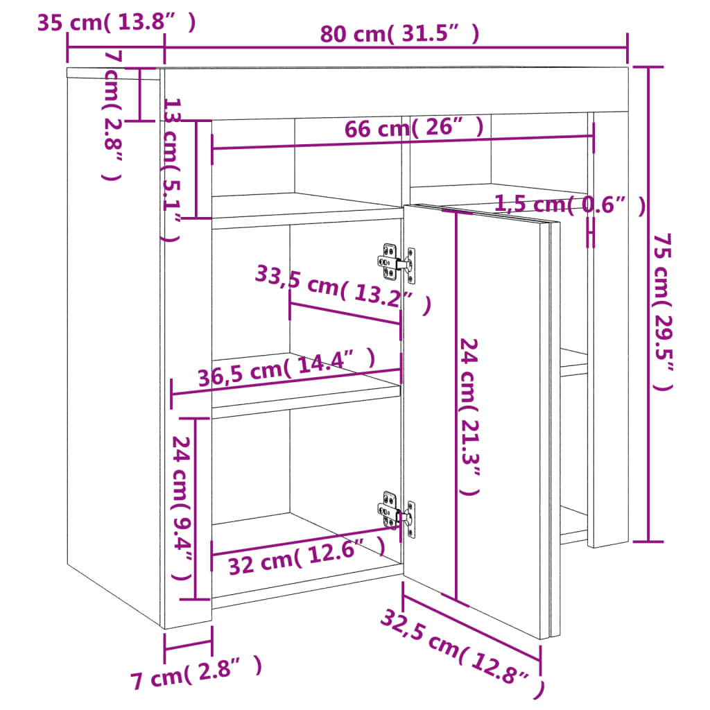 vidaXL Dressoir met LED-verlichting 80x35x75 cm betongrijs