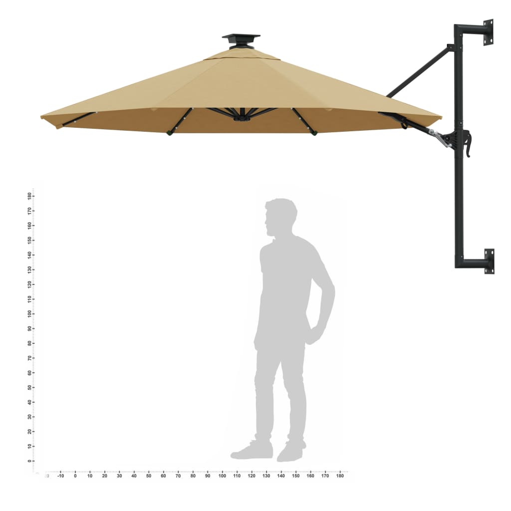 vidaXL Wandparasol met LED's 300 cm taupe