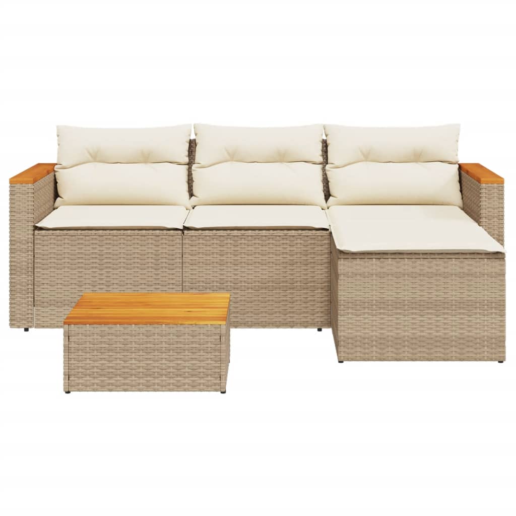 vidaXL 3-delige Loungeset met kussens poly rattan beige