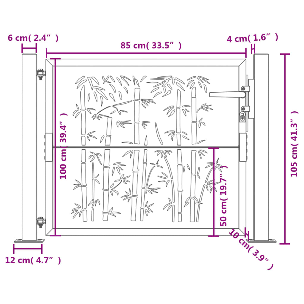 vidaXL Poort met bamboe-ontwerp 105x105 cm staal antracietkleurig