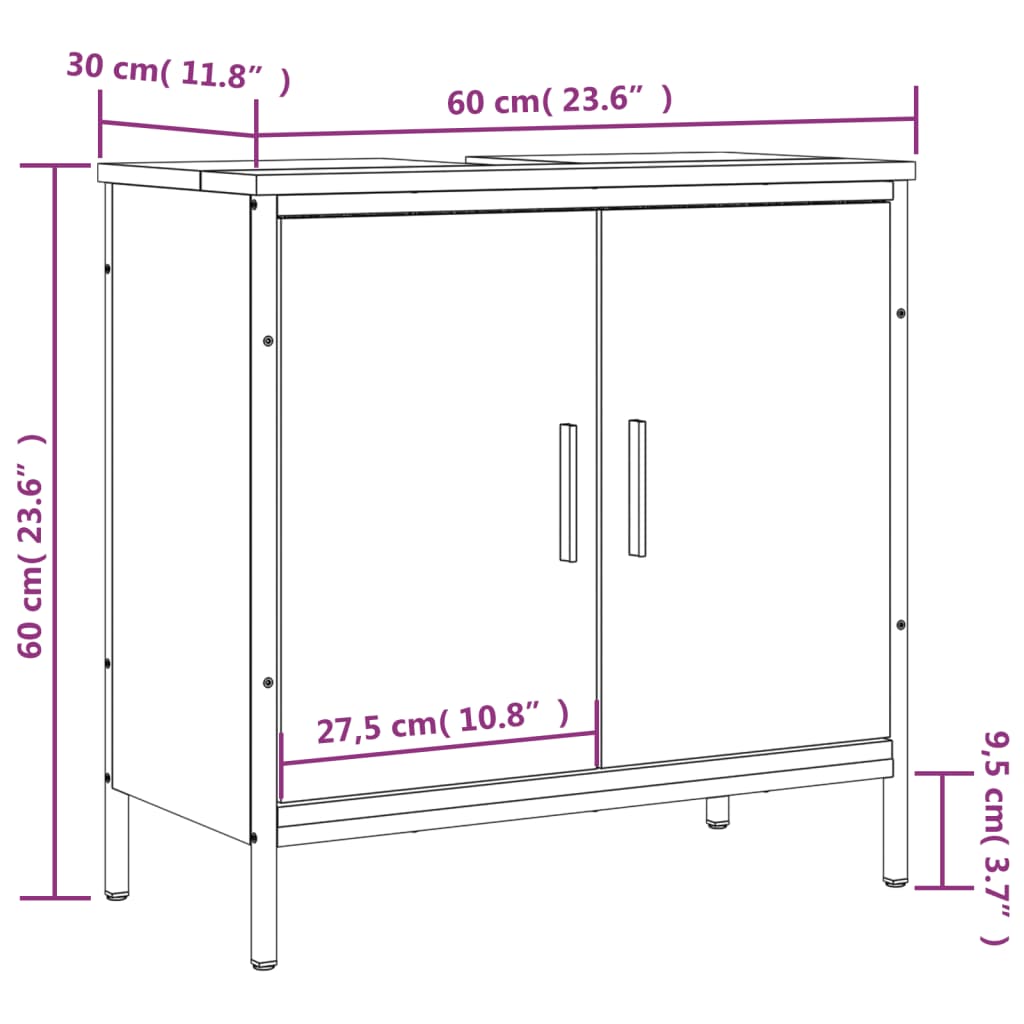 vidaXL Wastafelkast 60x30x60 cm bewerkt hout bruin eikenkleurig