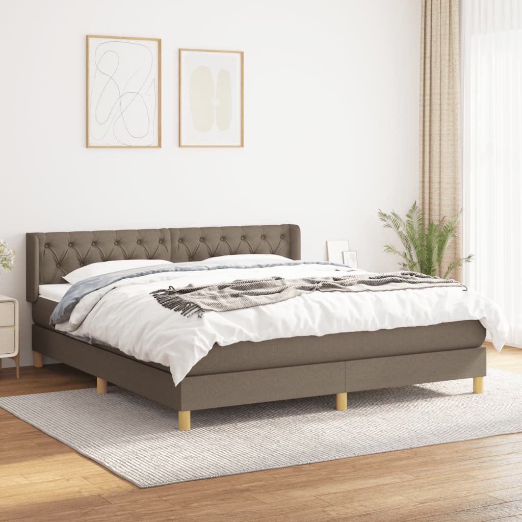 vidaXL Boxspring met matras stof taupe 160x200 cm