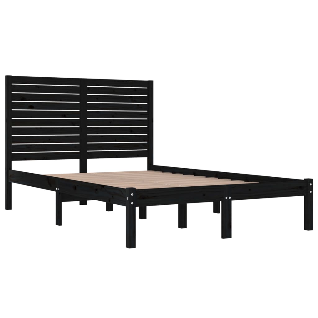 vidaXL Bedframe massief hout zwart 135x190 cm