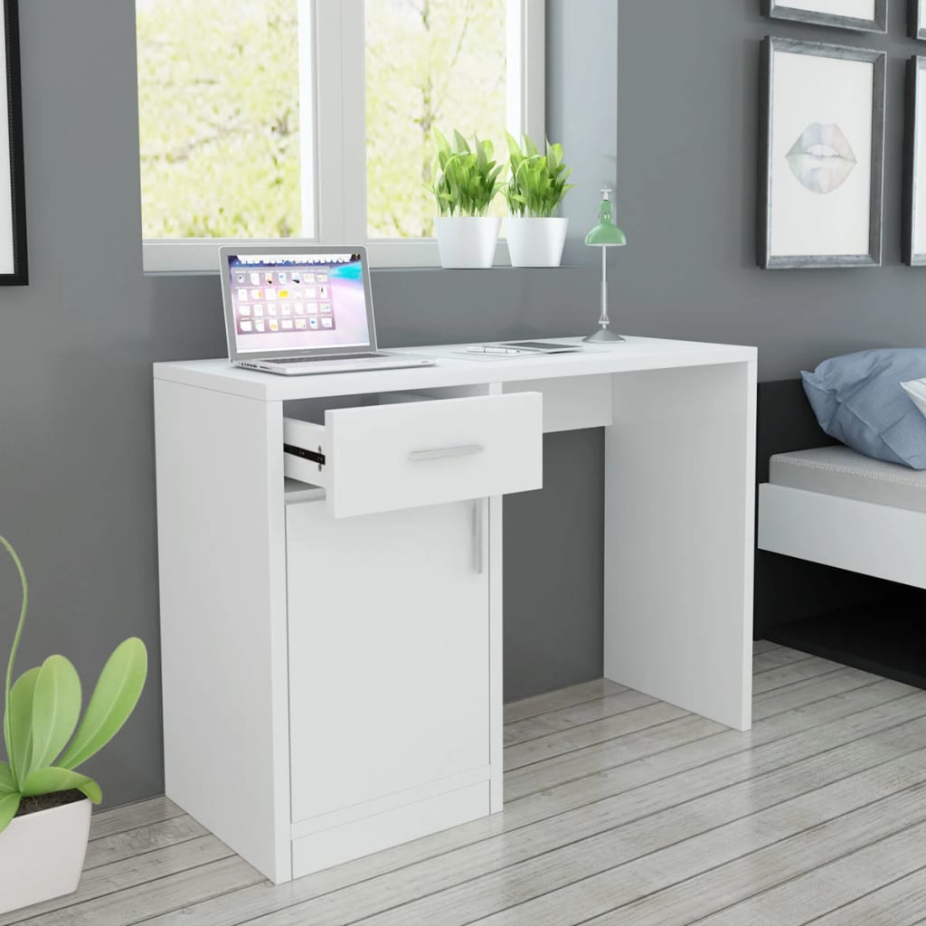 vidaXL Bureau met lade en kastje 100x40x73 cm wit